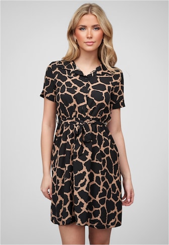 Cloud5ive Damen T-Shirt-Kleid mit Bindegürtel u. Knopfleiste Print