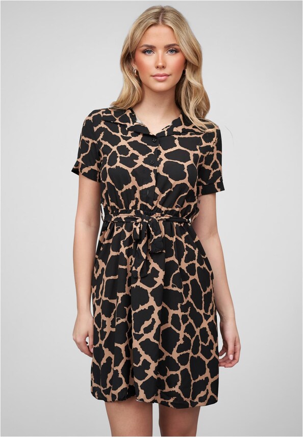 Cloud5ive Damen T-Shirt-Kleid mit Bindegürtel u. Knopfleiste Print-0