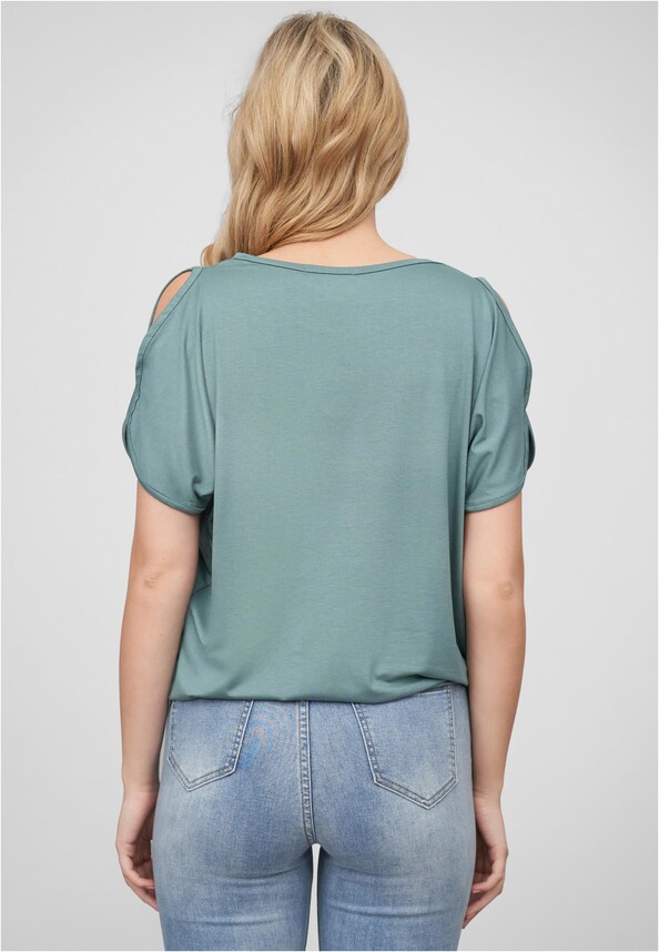 Cloud5ive Damen Viskose T-Shirt breiter Bund & offene Schulter-1