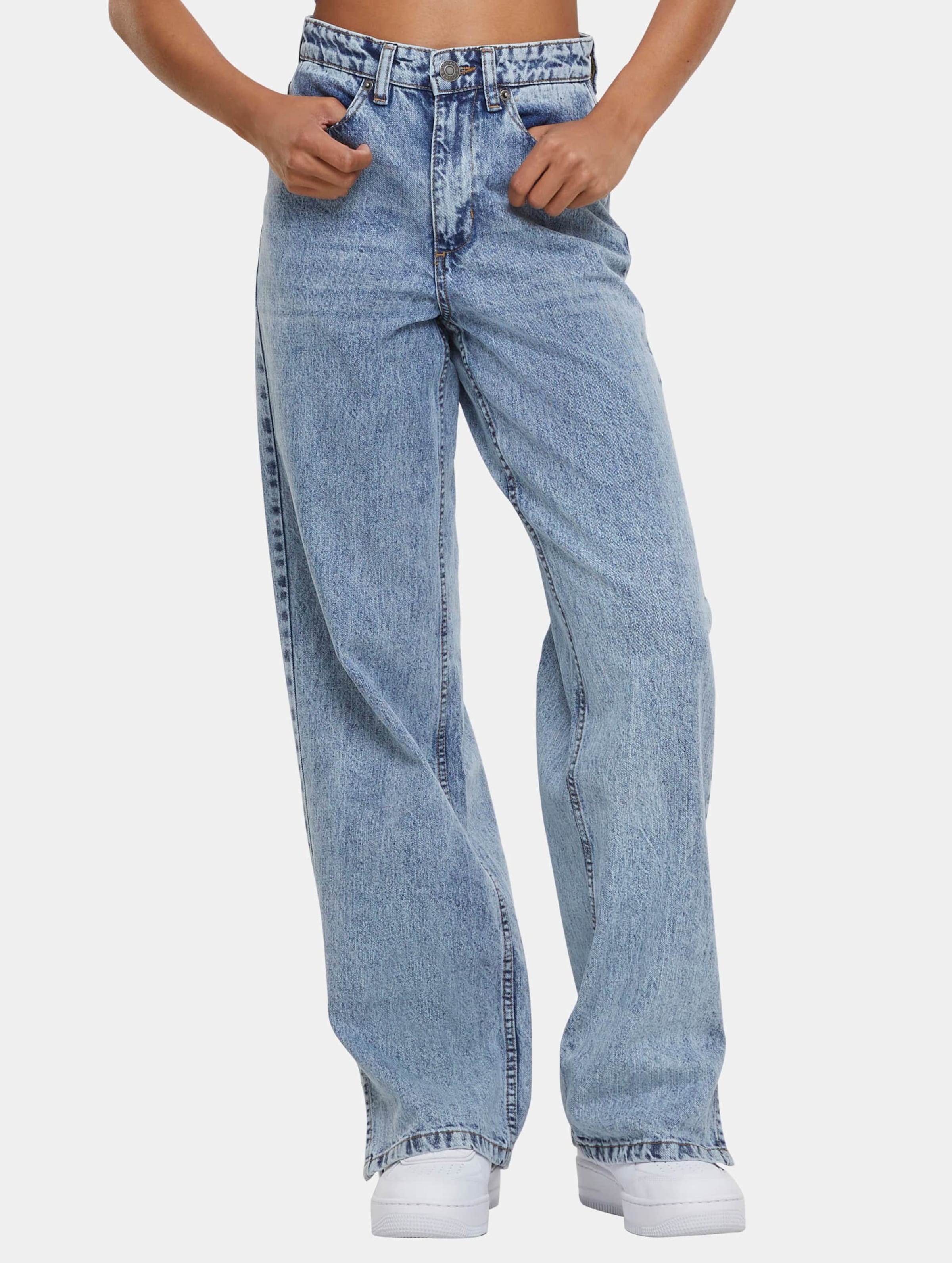 Urban Classics Wide Leg Slit Denim Loose Fit Jeans Vrouwen op kleur blauw, Maat 34