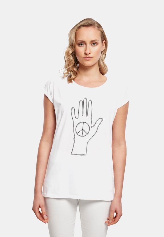 Ladies Peace - Scribble Hand White Extended Shoulder -0