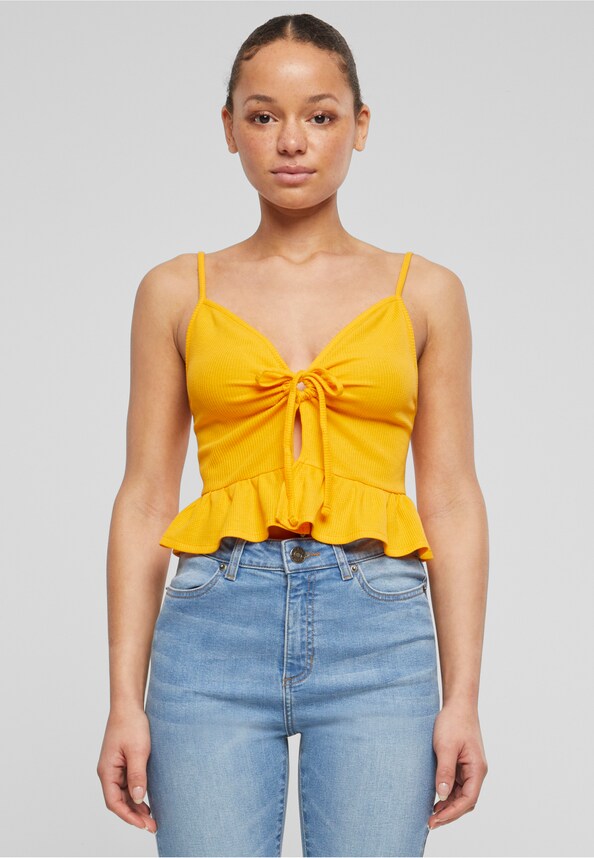 Ladies Waffle Pique Ruffle Top-0