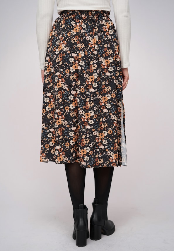 Midi Rock with side slit and flower print-1