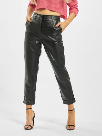 Missguided Petite Faux Leather Hem Cigarette Chino