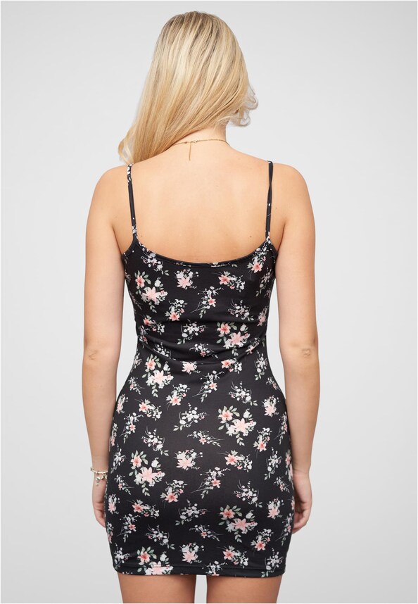 Kurzes Viskose Trägerkleid mit Blumen Print-1