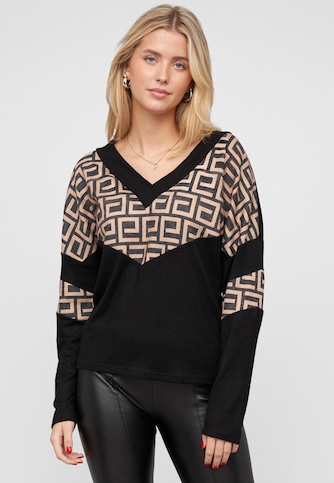 V-Neck Sweater Pullover mit Geo-Print