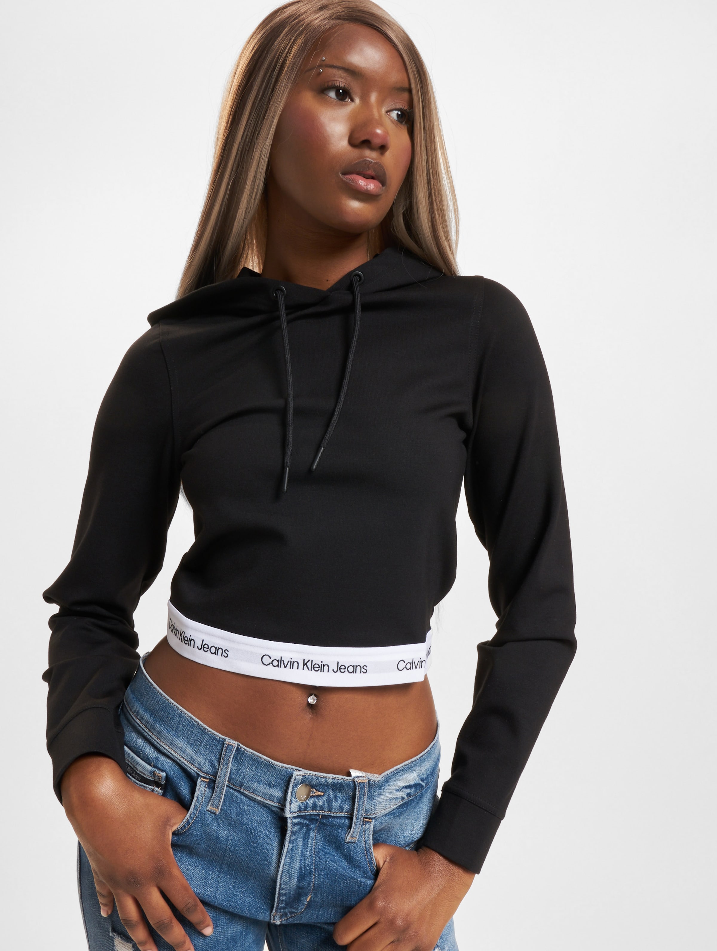 Calvin Klein Jeans Contrast Tape Milano Hoodie op kleur zwart, Maat XS