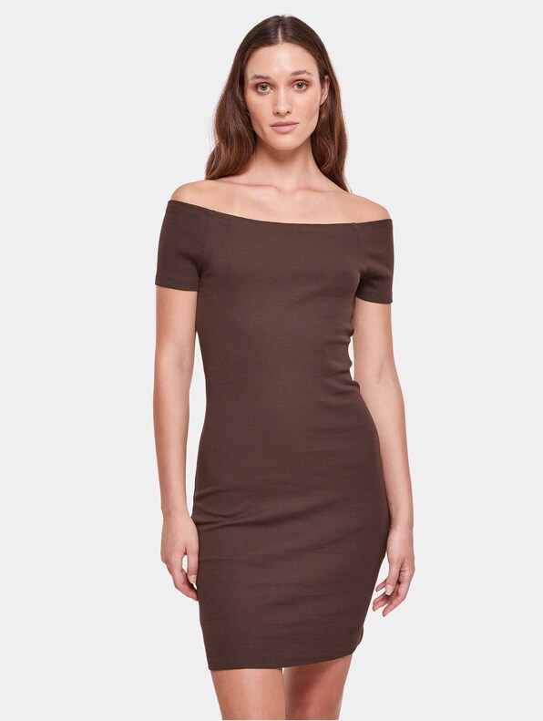 Ladies Off Shoulder Rib Dress-0