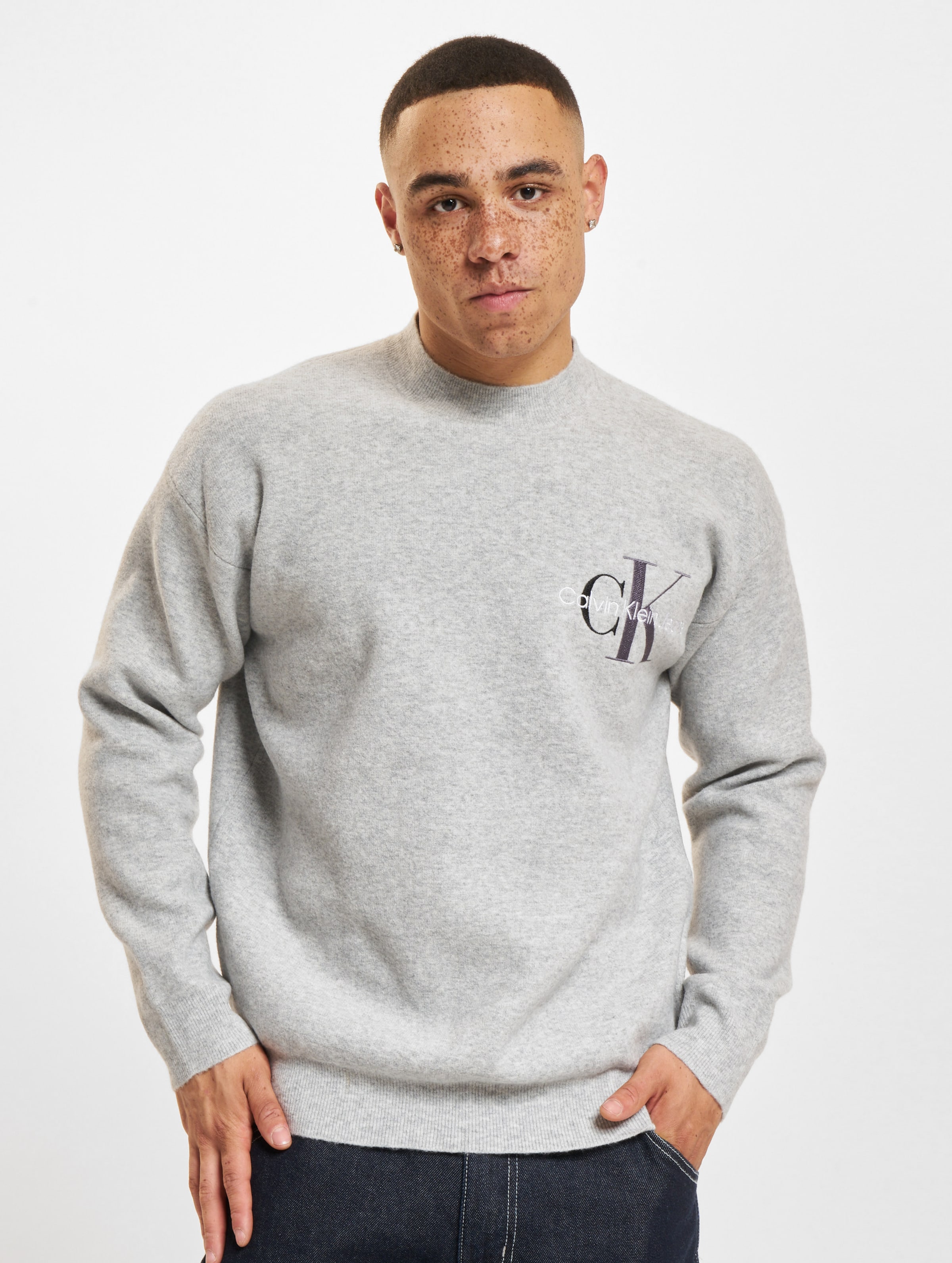 Calvin Klein Jeans Two Tone Monogram Sweater Männer,Unisex op kleur grijs, Maat M