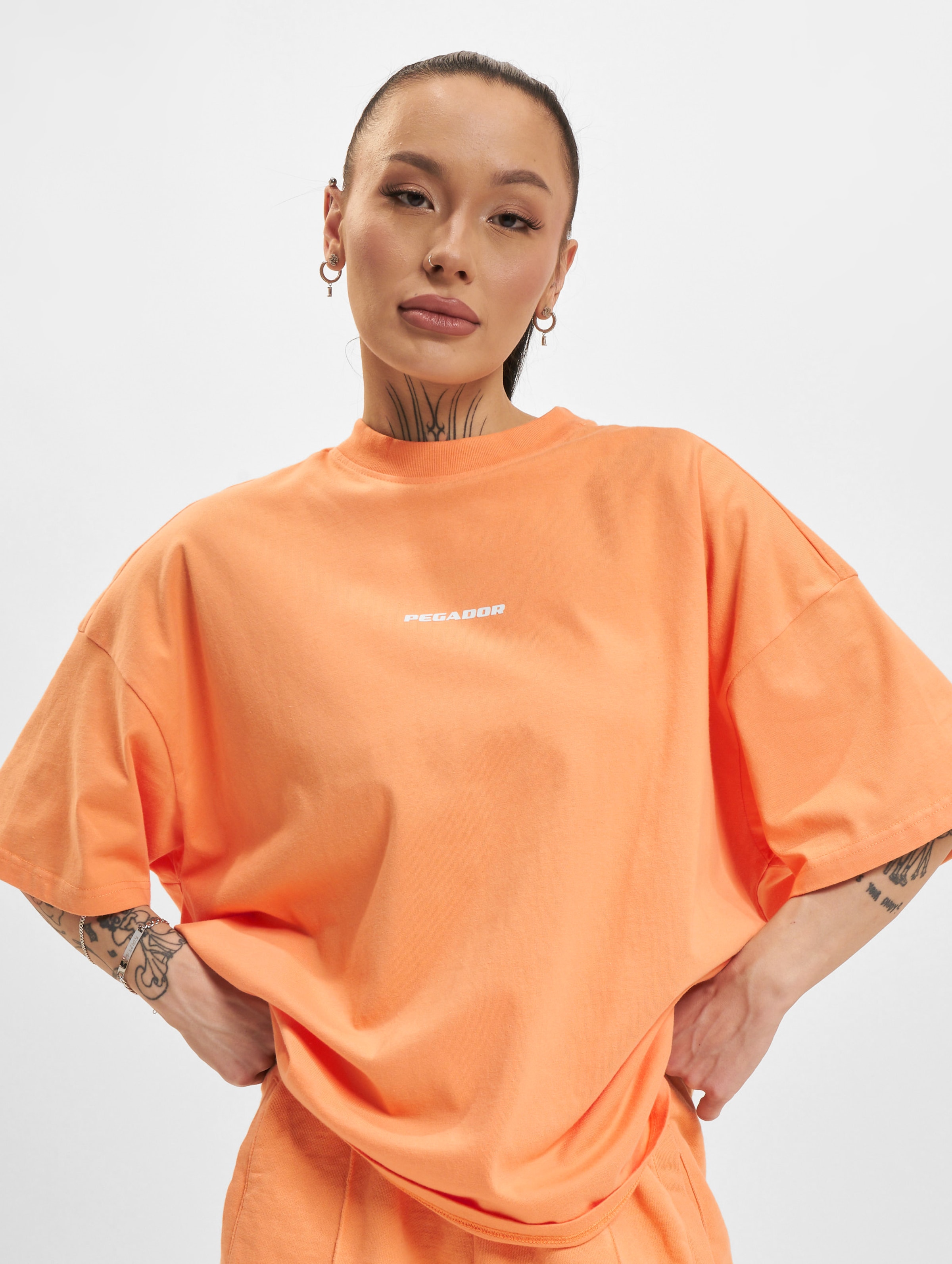 PEGADOR Bracy Heavy Oversized T-Shirt Vrouwen op kleur oranje, Maat L