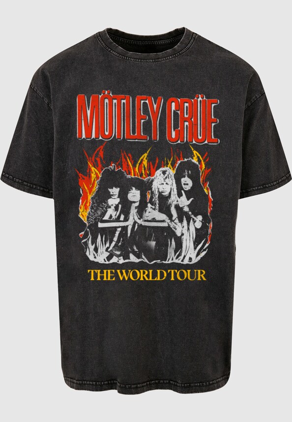 Motley Crue - Vintage World Tour Flames Acid Washed Heavy Oversized Tee-2