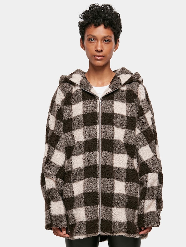 Ladies Hooded Oversized Check Sherpa-2