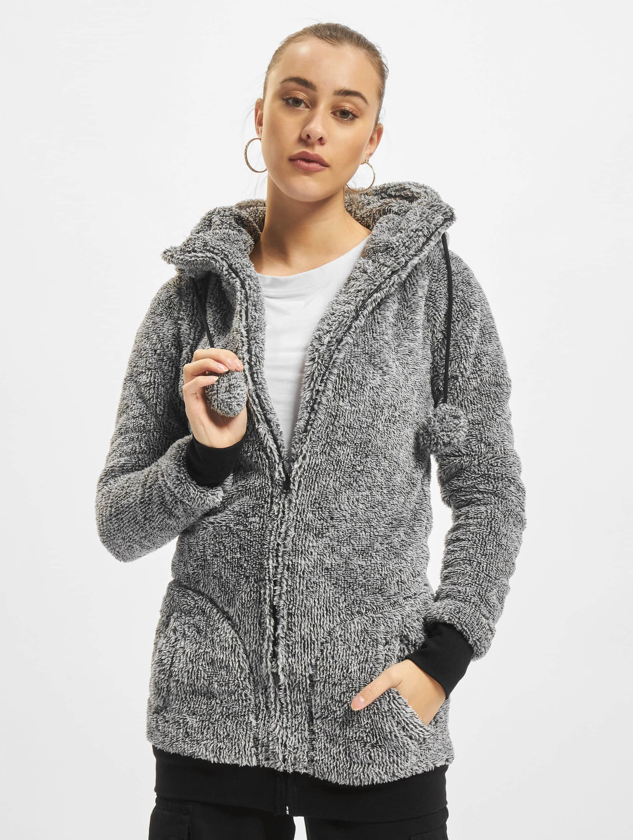 Urban Classics Ladies Melange Teddy Zip Hoody Vrouwen op kleur grijs, Maat XL