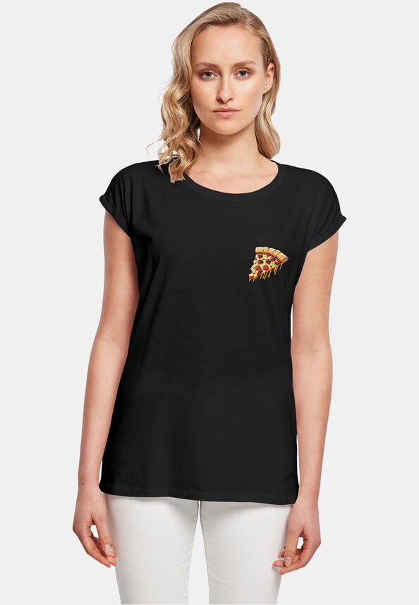 Ladies Pizza Comic Extended Shoulder Tee-0