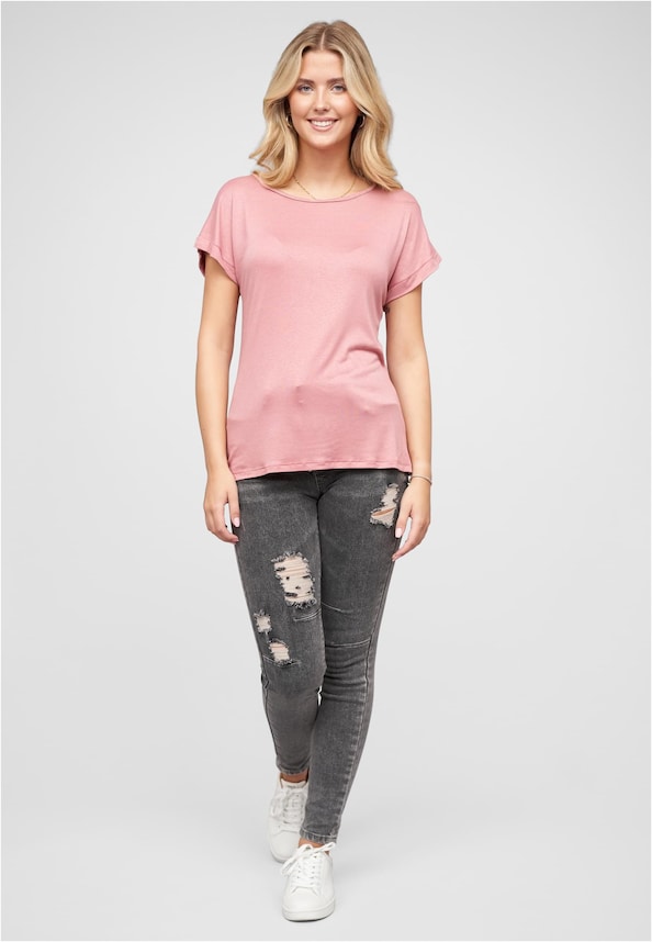 Viskose T-Shirt mit Ärmelumschlag und Rundhals-4