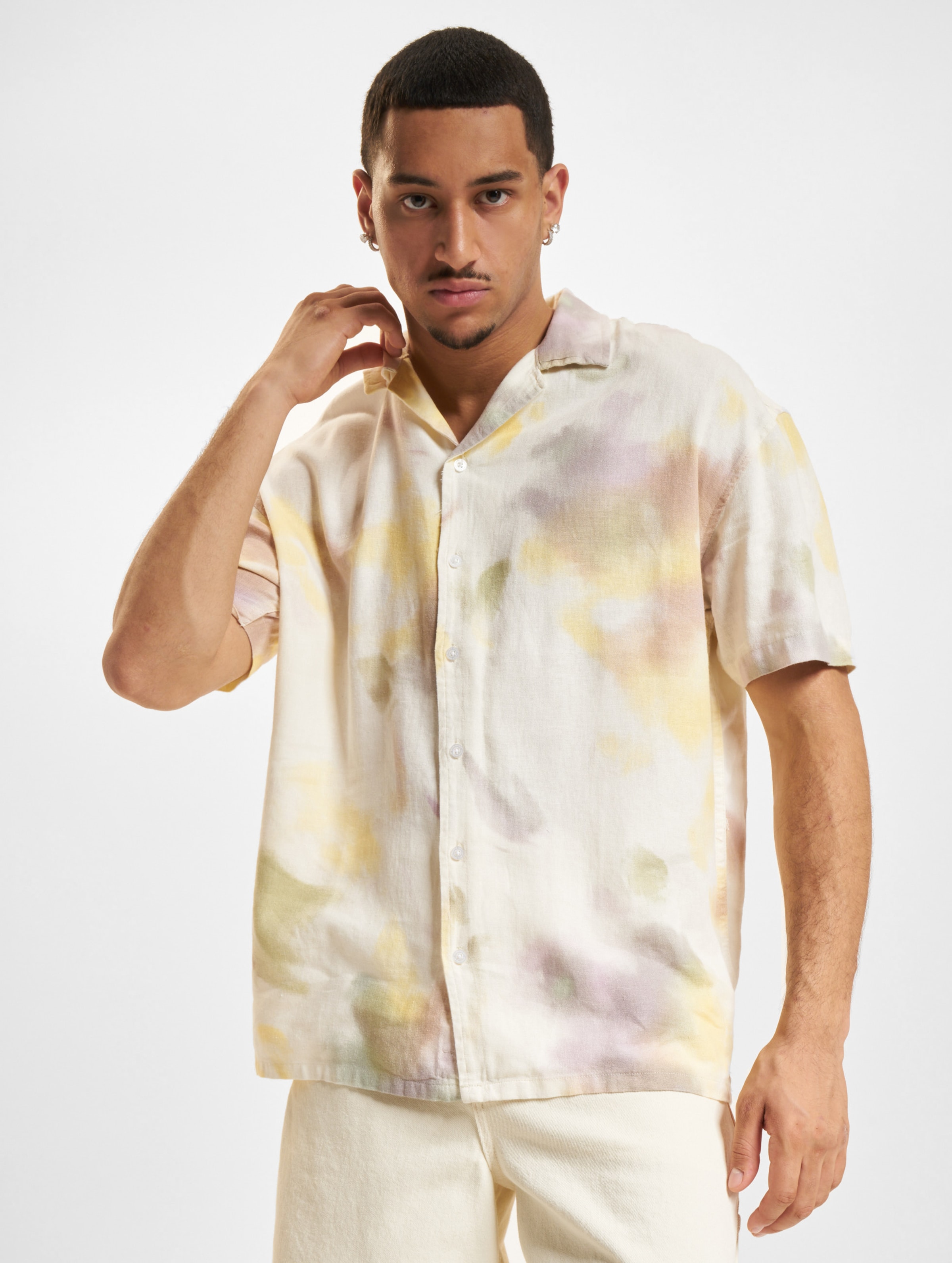 Denim Project Printed Linen Cuban Shirt Männer,Unisex op kleur beige, Maat S