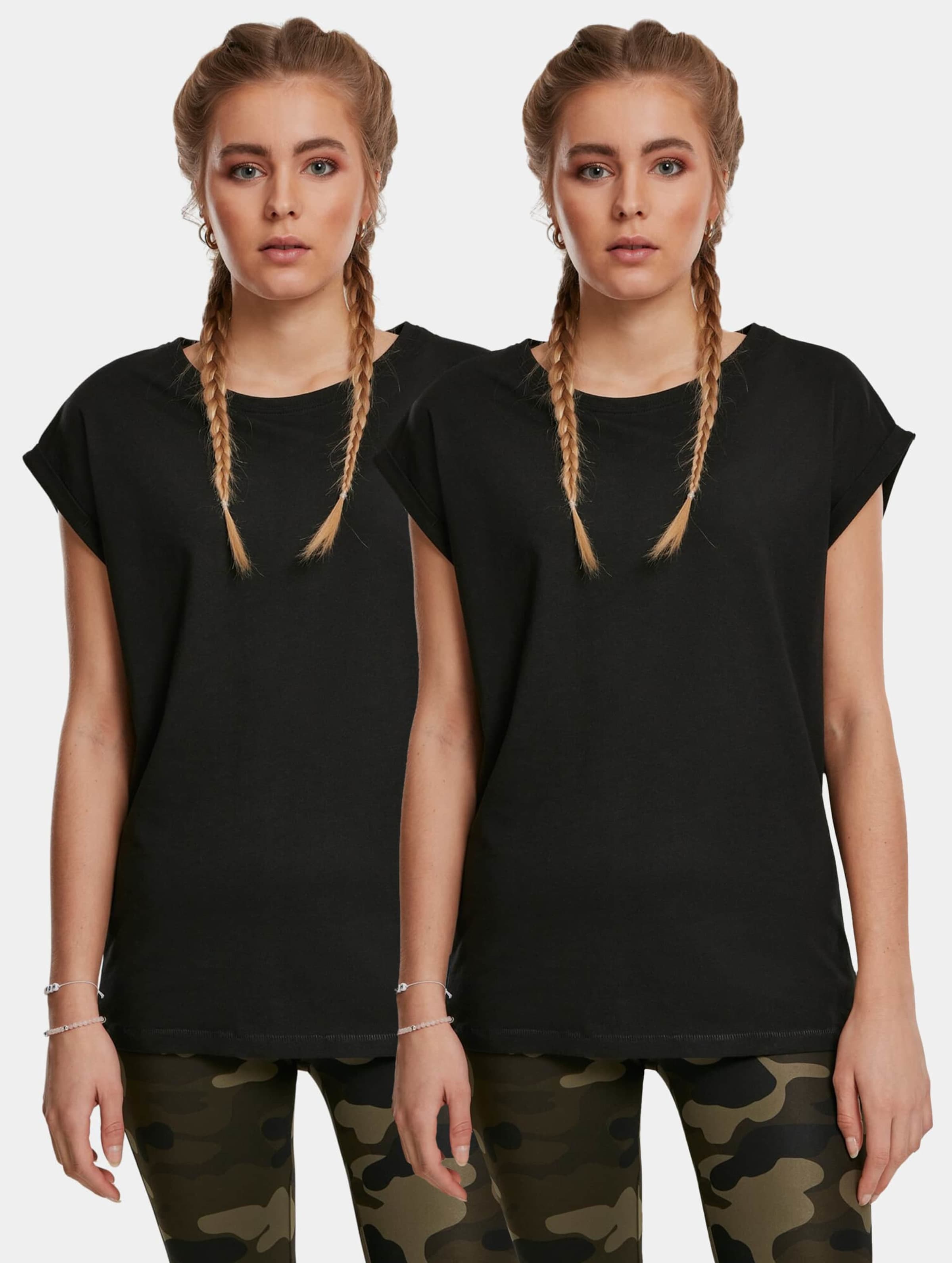 Urban Classics Ladies Extended Shoulder Tee 2-Pack Vrouwen op kleur zwart, Maat XS