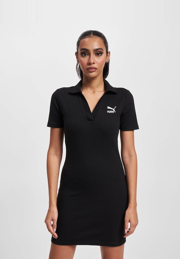 Puma Classics Ribbed V Collar Dress Black-2