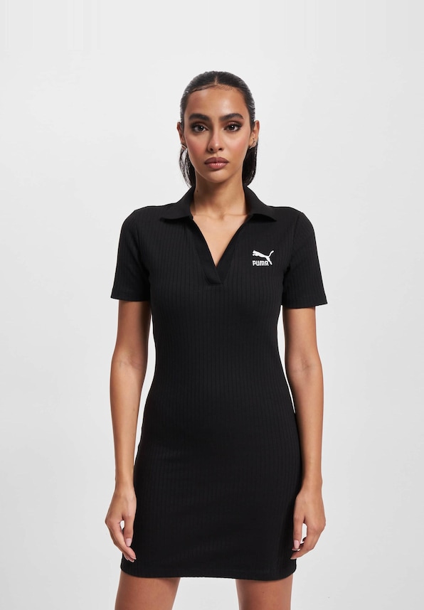 Puma Classics Ribbed V Collar Dress Black-2