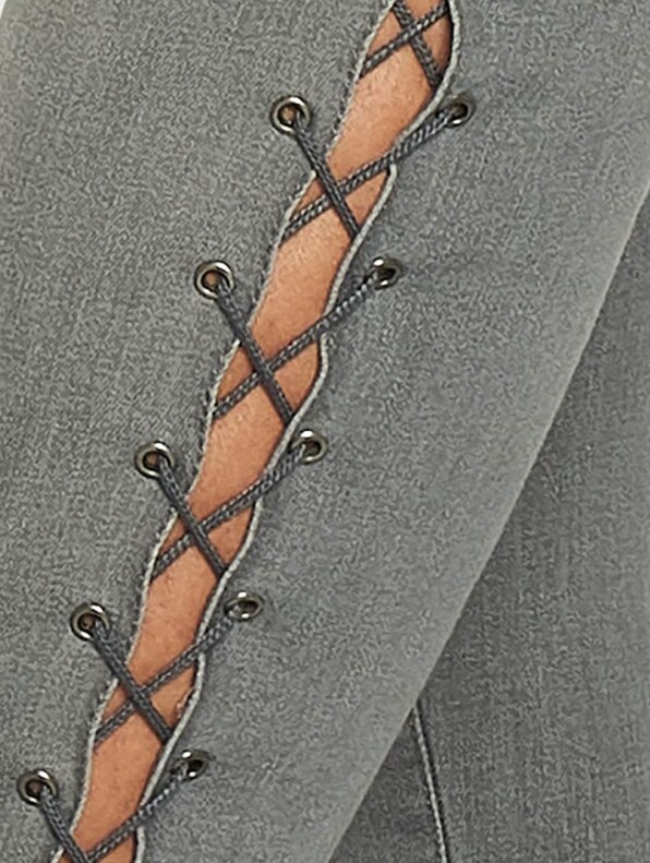 Ladies Denim Lace Up Skinny Pants-2