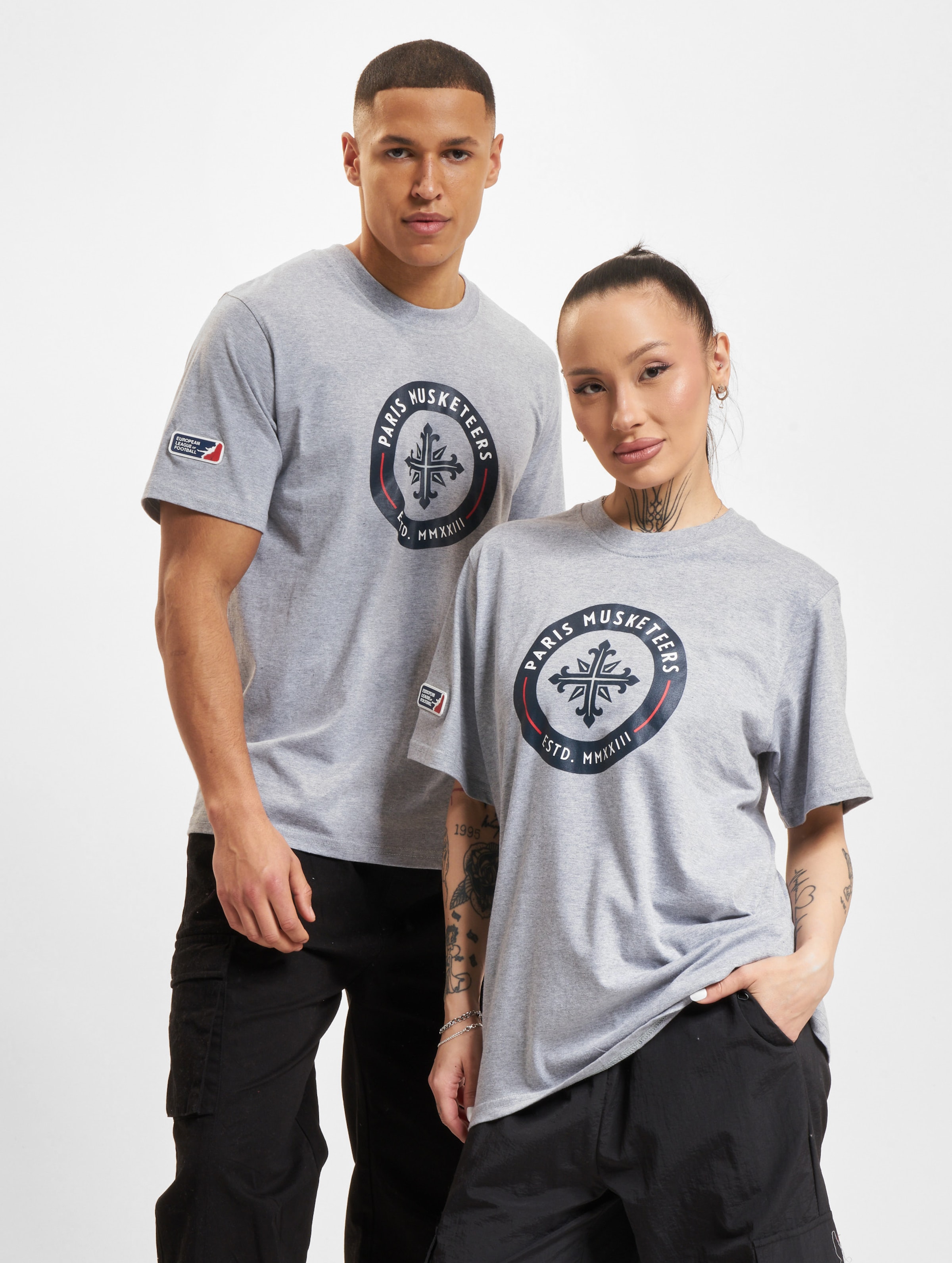 European League Of Football ELF Paris Musketeers 3 T-Shirts Unisex op kleur grijs, Maat S