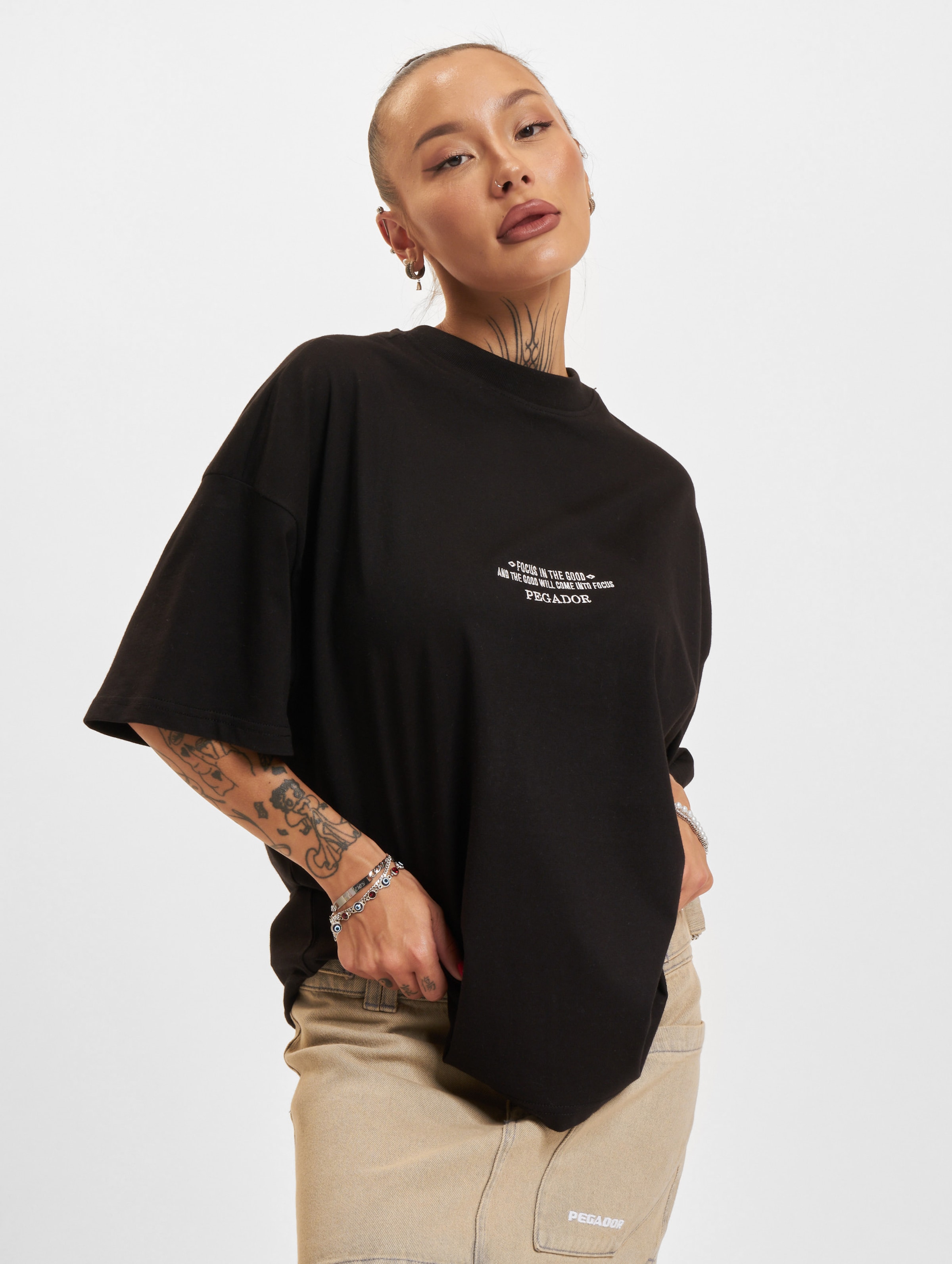 PEGADOR Naia Heavy Oversized T-Shirt Frauen,Unisex op kleur zwart, Maat S