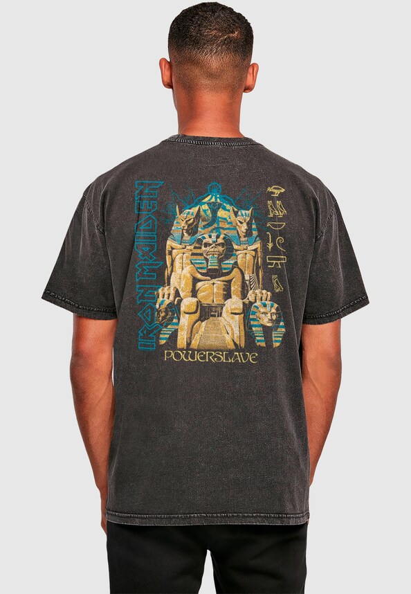 Powerslave - Vintage Blue Lightning Acid Washed Oversize Tee-1