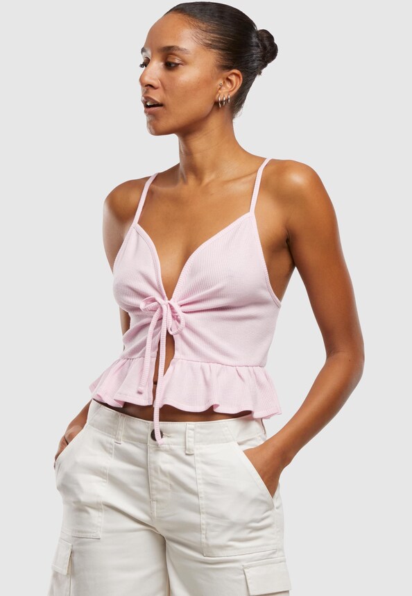 Ladies Waffle Pique Ruffle Top-0