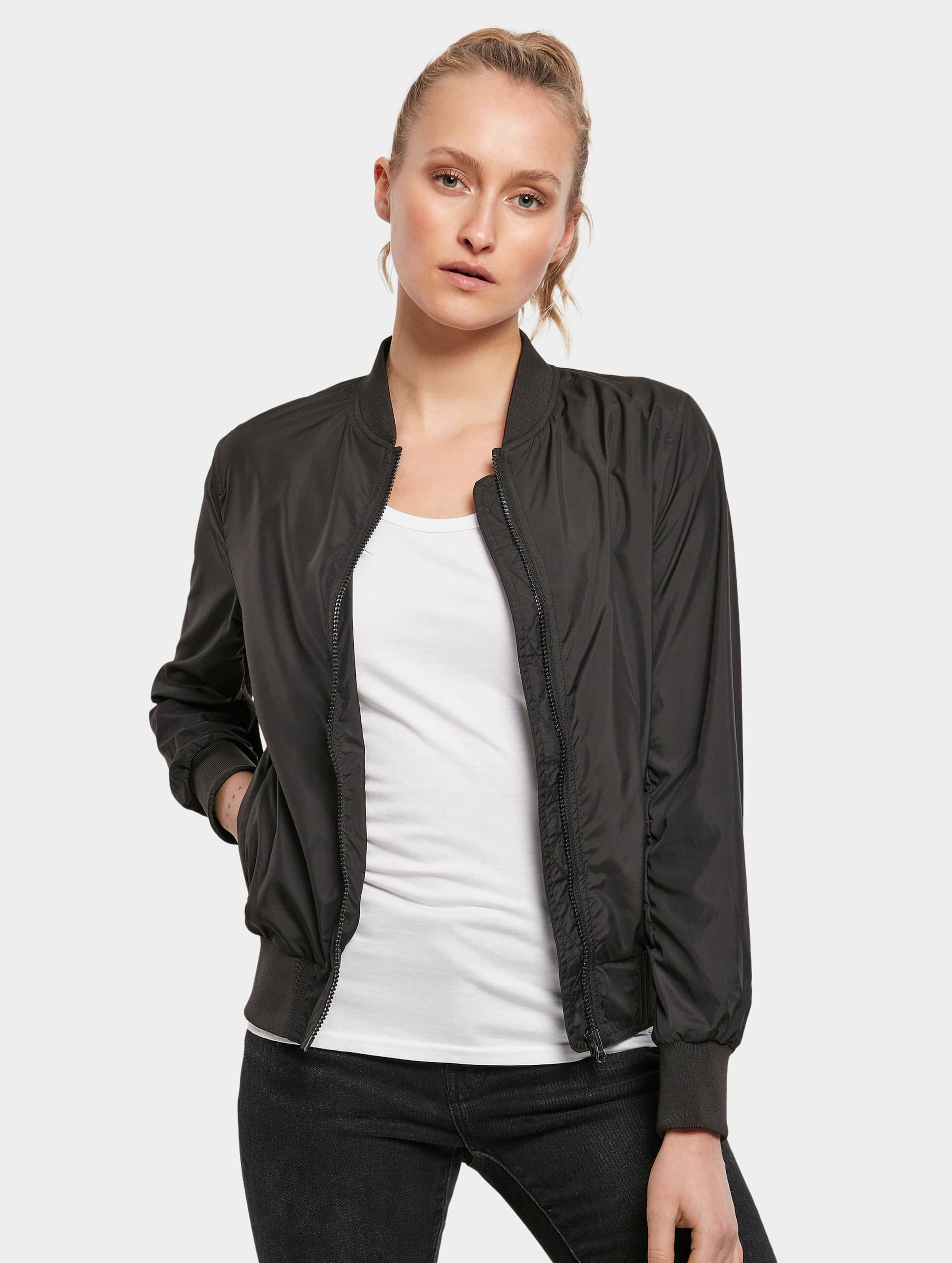 Build Your Brand Ladies Nylon Bomber Jacket Vrouwen op kleur zwart, Maat XS