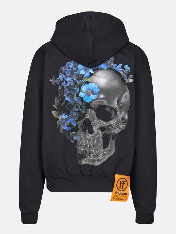 Forgotten Faces Flowered Skull Heavy Oversize Zip Hoodies-4