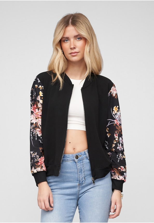 Blouson with Flower Print Sleeves-0