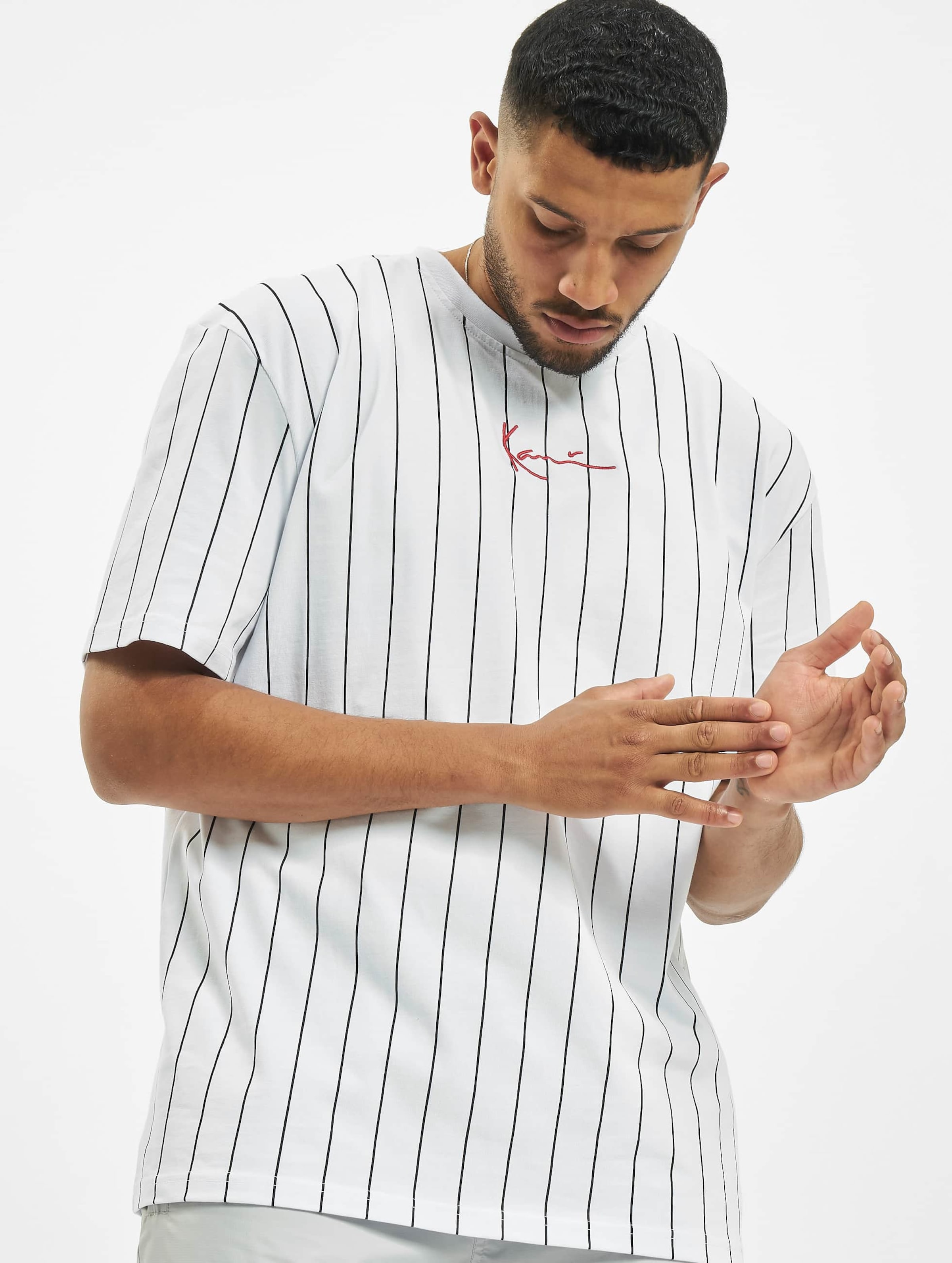 Karl Kani KKMQ32041WHT Small Signature Pinstripe Tee white Mannen op kleur wit, Maat XXS