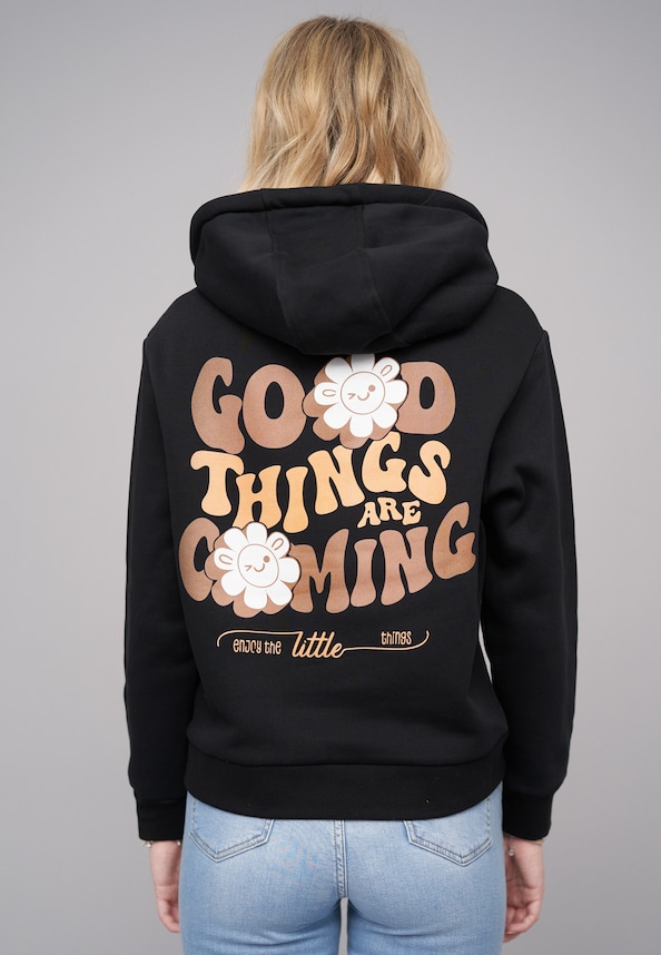 Ladies 77 Good Things Black Everyday Hoodie-1