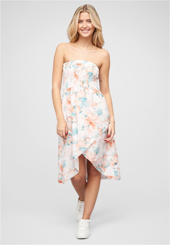Bandeau Kleid in Wrap Look und AOP Blumen Print-4
