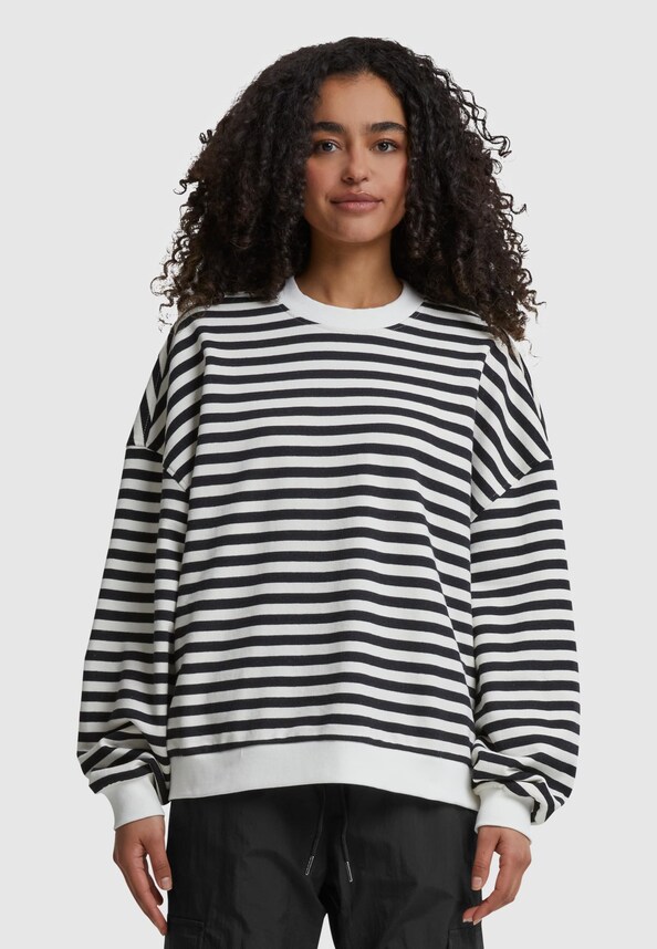 Ladies Oversized Striped Crewneck-2