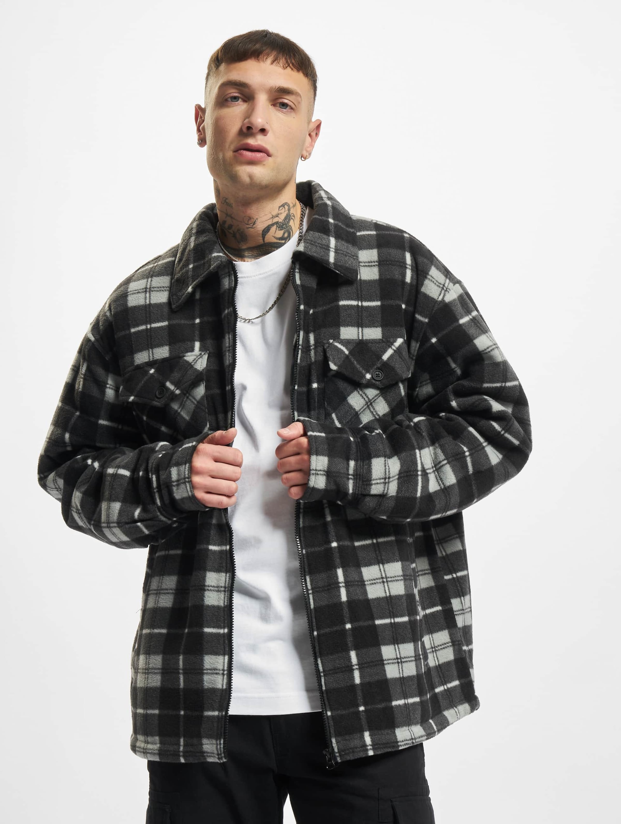 Urban Classics Plaid Teddy Lined Shirt Jacket Mannen op kleur grijs, Maat 5XL