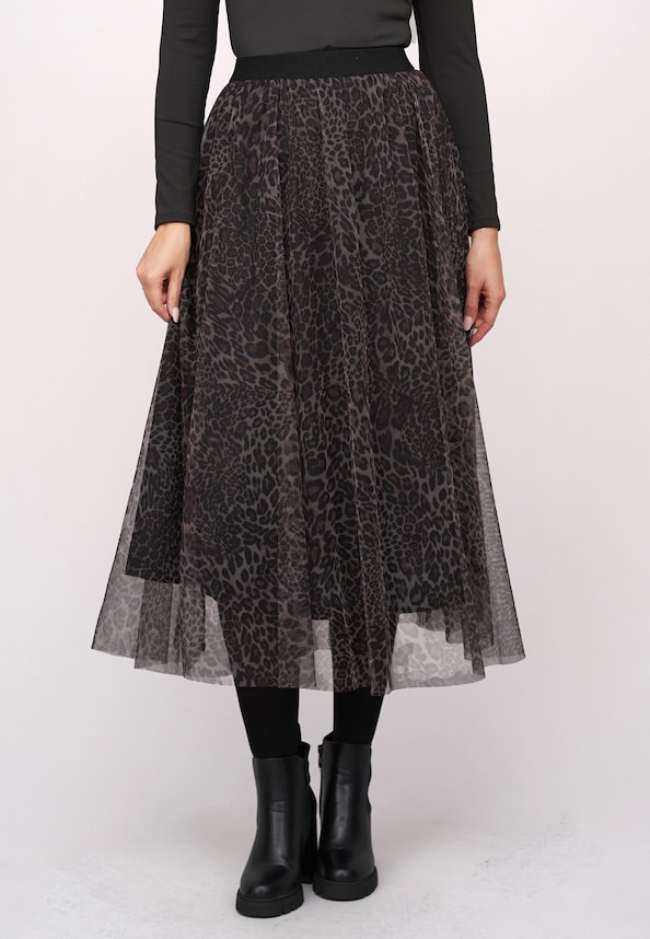Longform Skirt 2-layered with leo print-0
