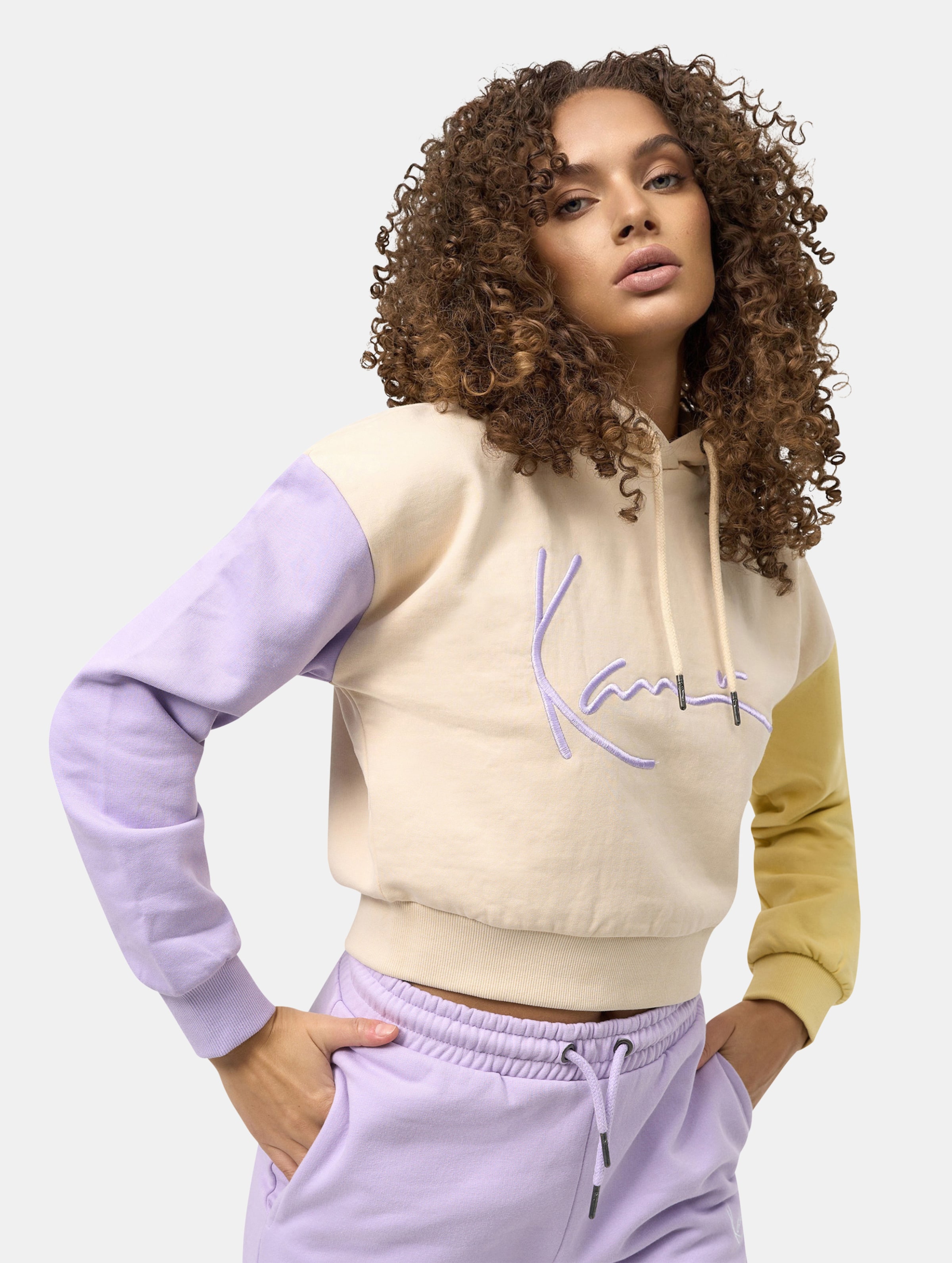 Karl Kani Signature Crop Block Hoodie Frauen,Unisex op kleur beige, Maat XL