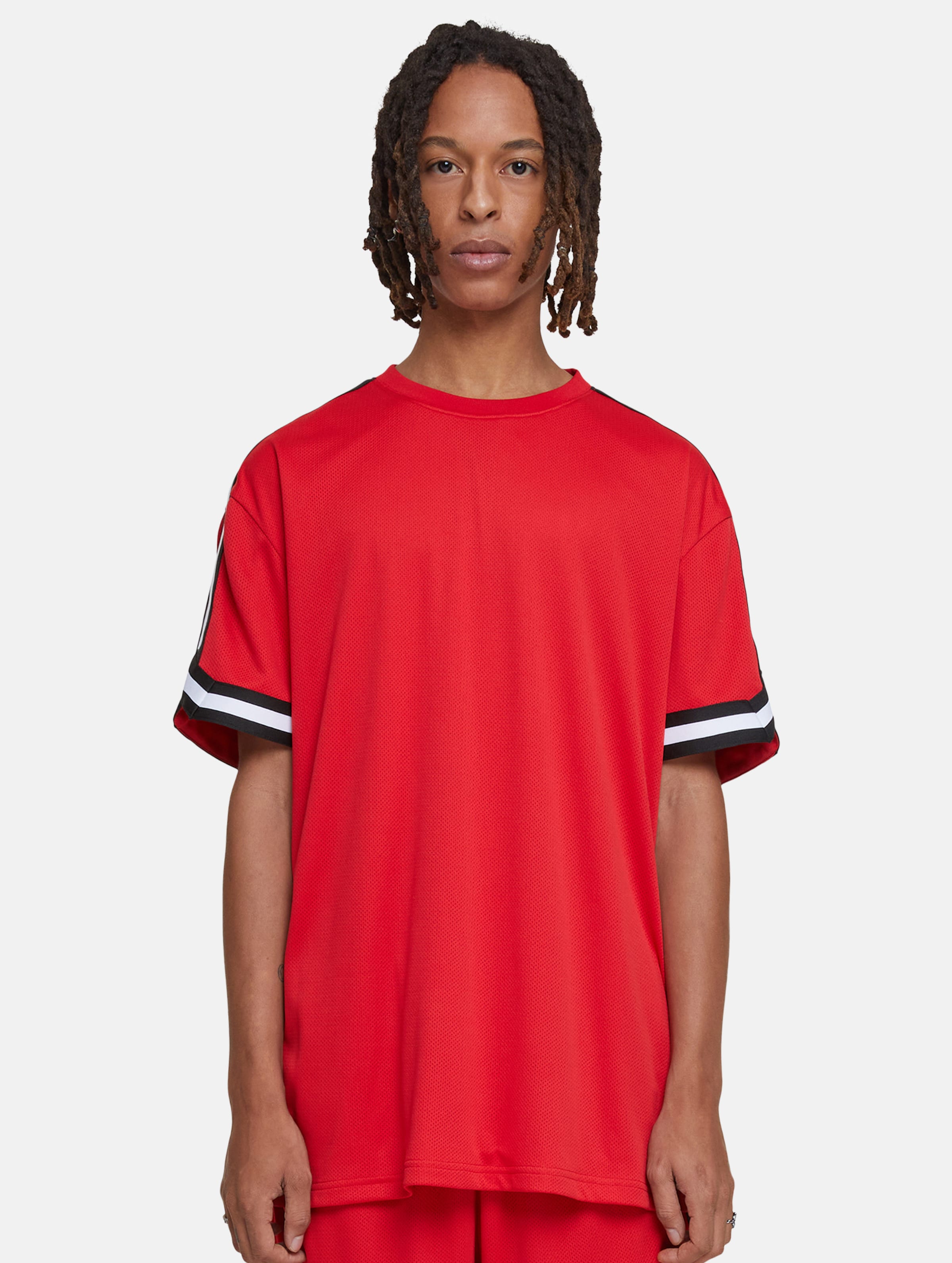 Urban Classics - Oversized Stripes Mesh Heren T-shirt - XXL - Rood