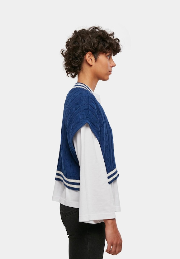 Ladies Cropped Knit College Slipover -2