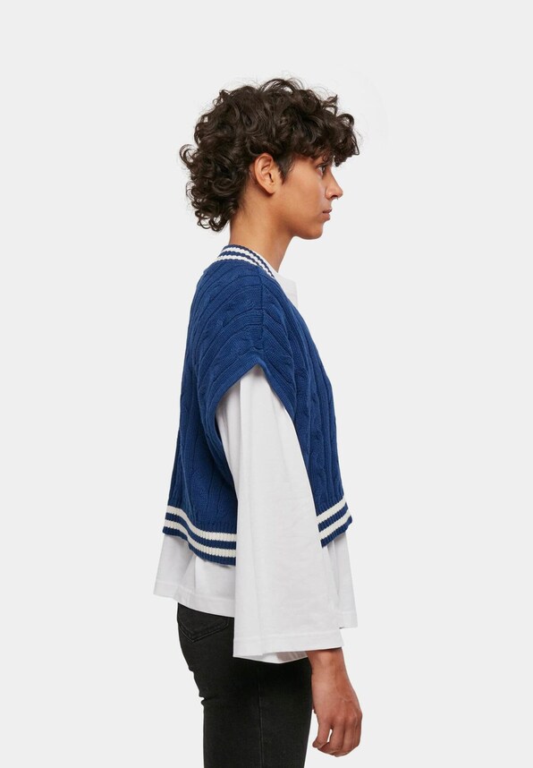 Ladies Cropped Knit College Slipover -2