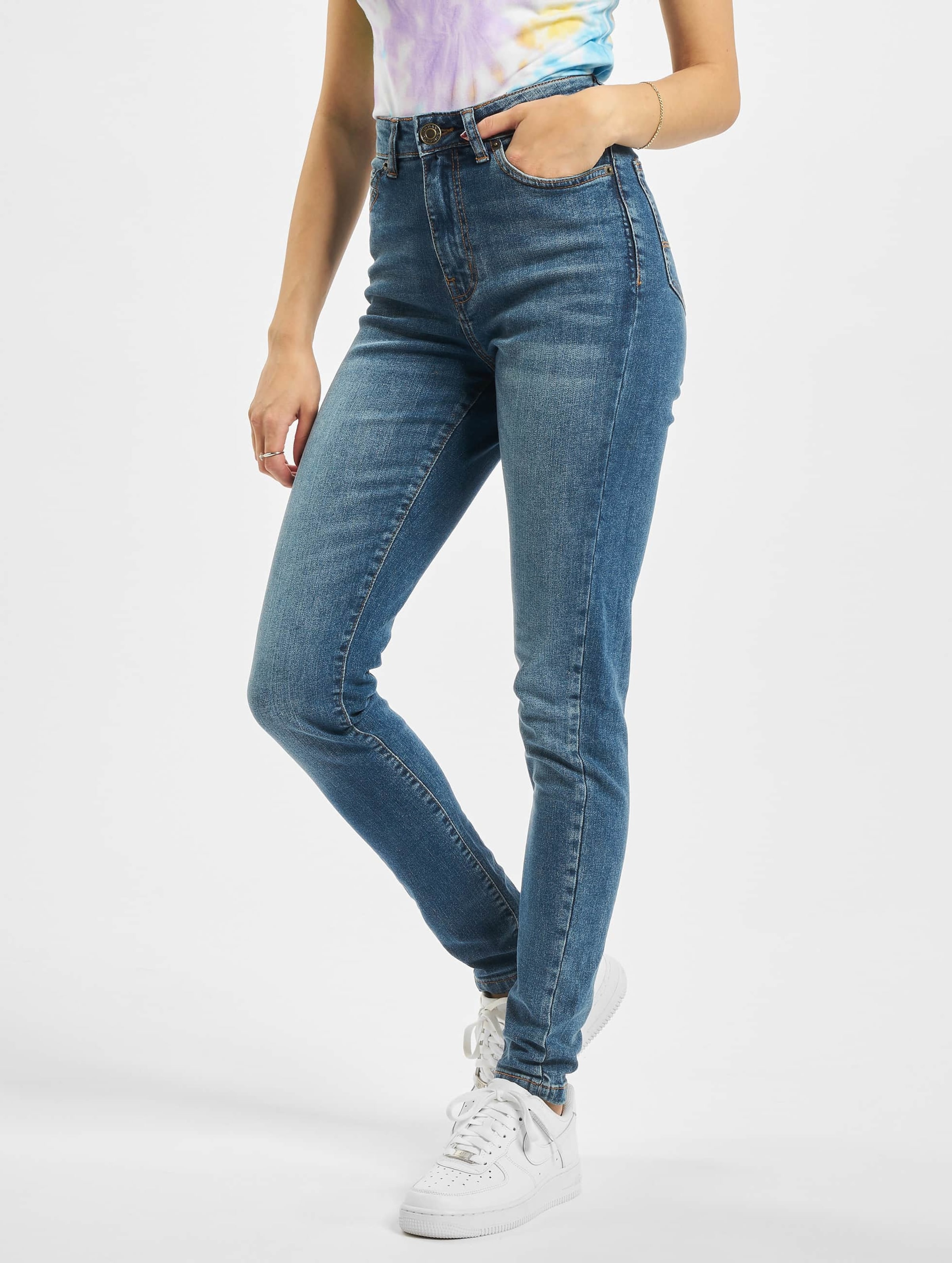 Urban Classics Ladies High Waist Skinny Jeans Vrouwen op kleur blauw, Maat 2930