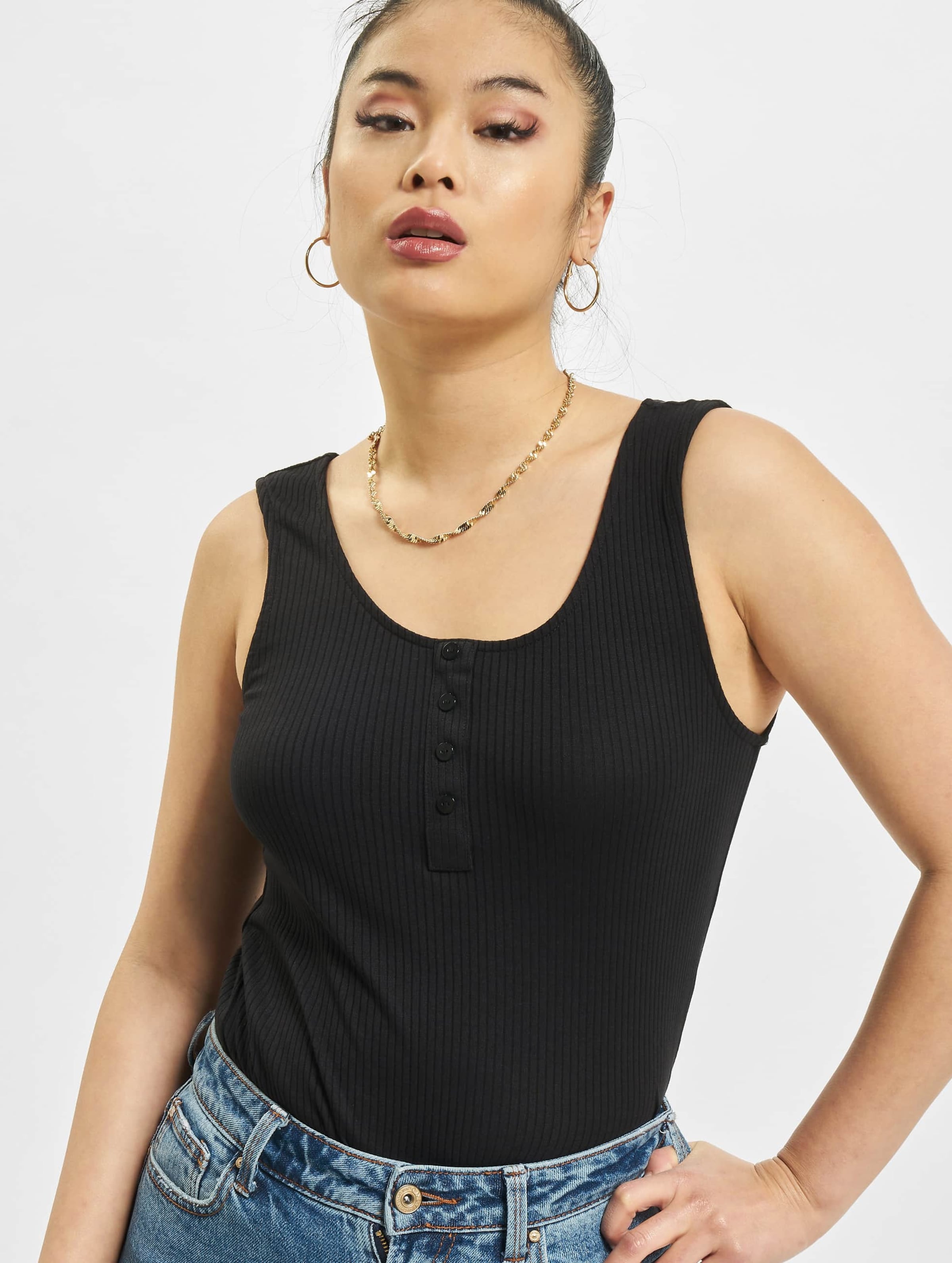 Only Simple Jersey Sleeveless Button Tank Top Vrouwen op kleur zwart, Maat XS