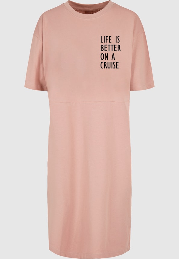 Ladies Life Is Better Oversized Slit Tee -2