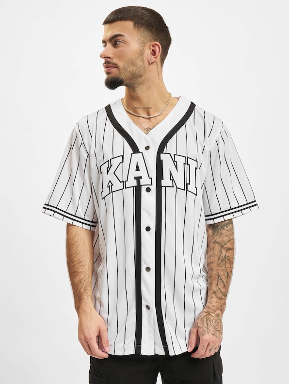 Karl Kani Serif Pinstripe Baseball Shirt-2