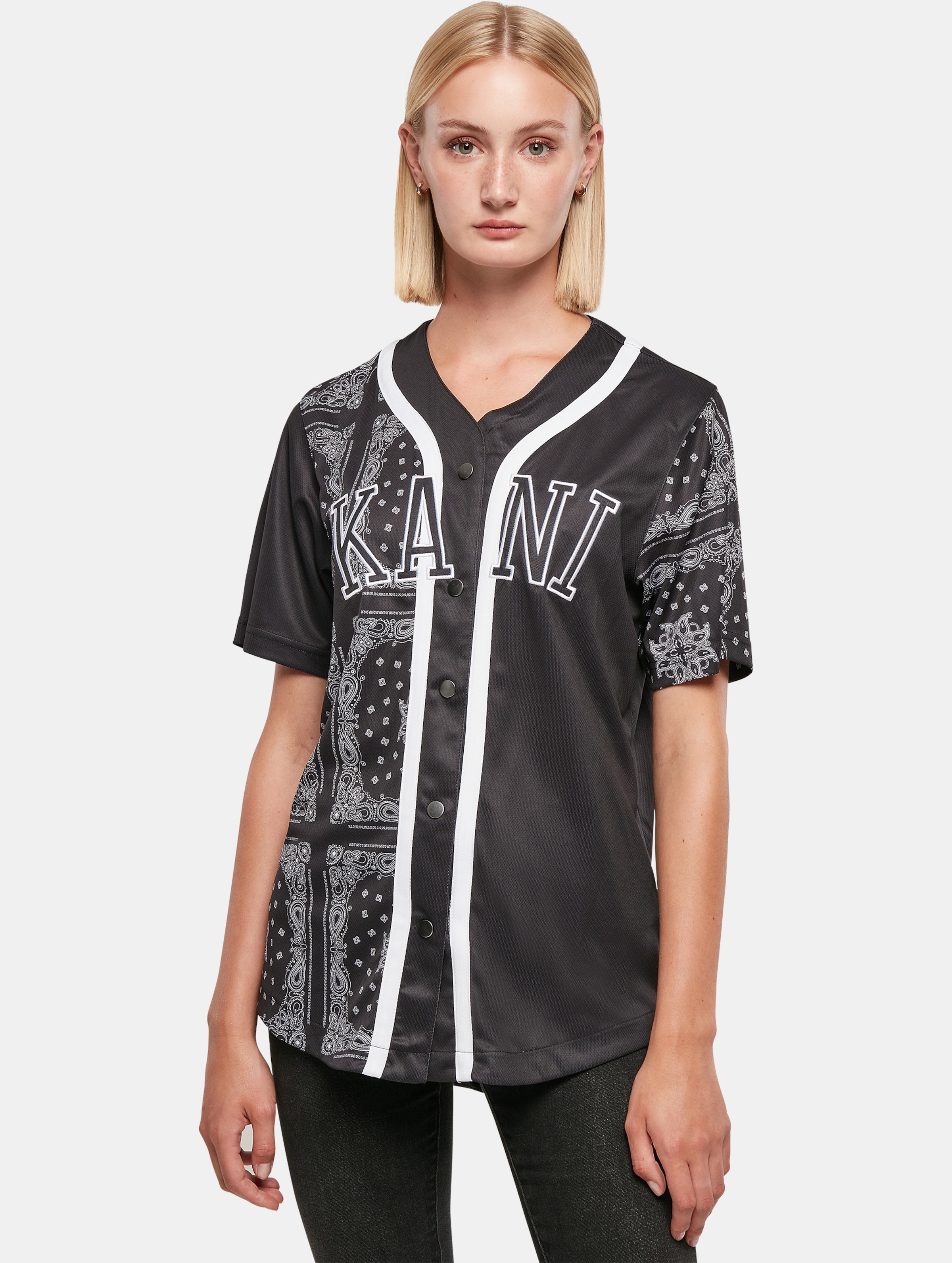 Karl Kani College Paisley Block Baseball Shirt Vrouwen op kleur zwart, Maat XL