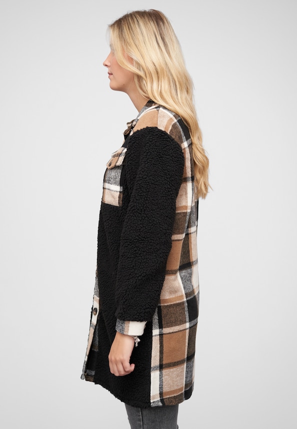 Teddyfell Shacket-Jacke Mantel mit 2 Brusttaschen-2