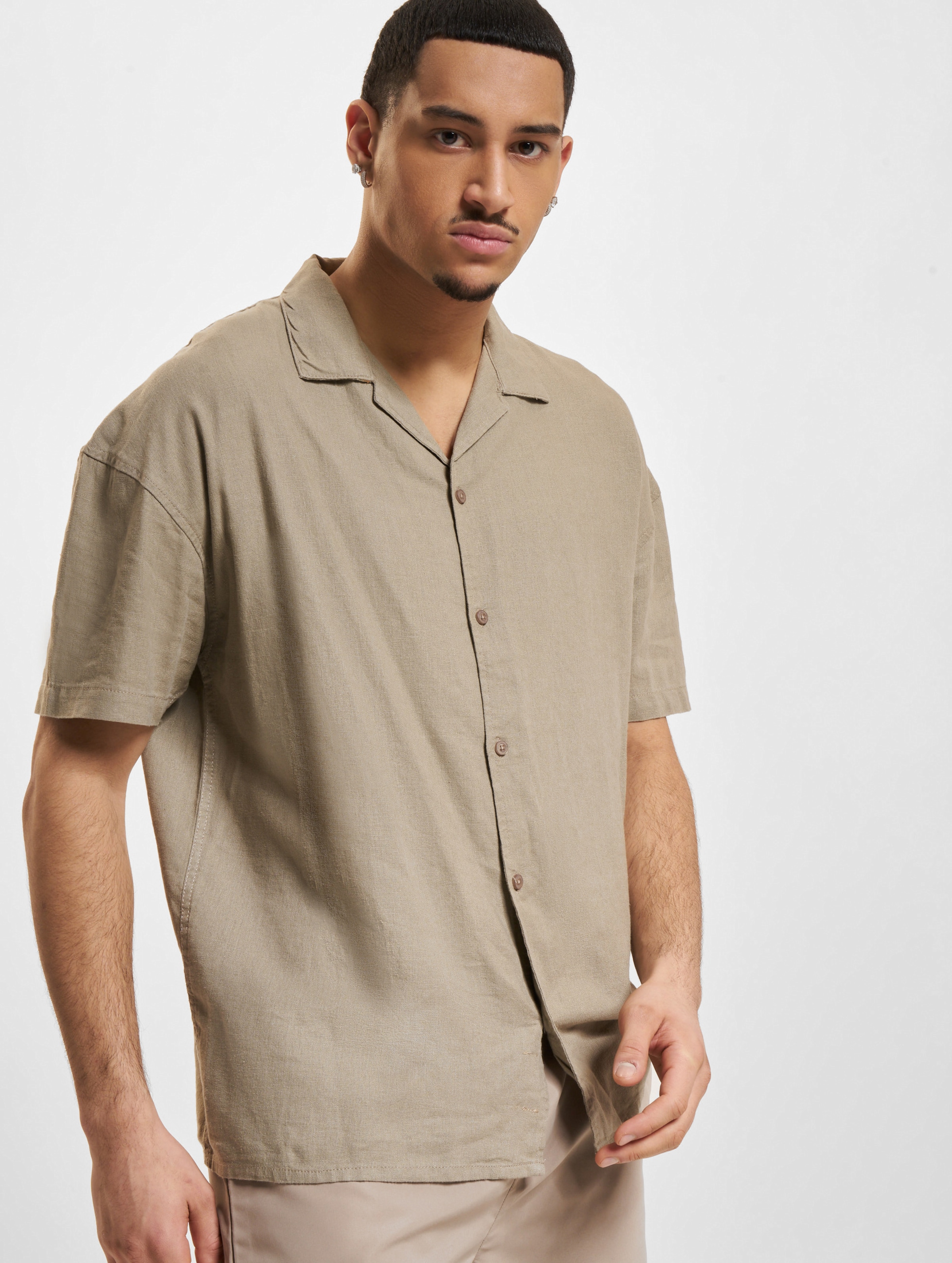 Denim Project Linen Blend Shirt Mannen op kleur bruin, Maat XXL