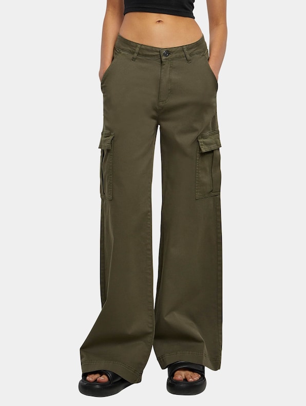 Dark Khaki Twill Pocket High Waist Cargo Trousers