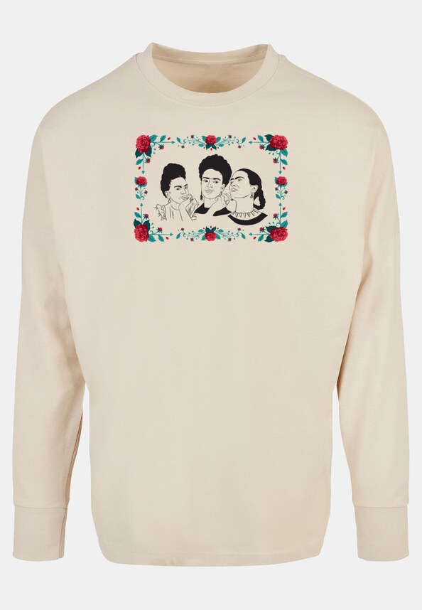 Ladies Frida Kahlo - 3 with flowers Oversized Cut On Sleeve Longsleeve-0